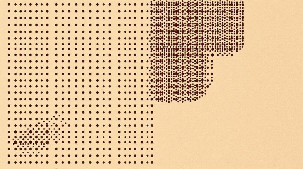A scattered dot field, dense in one quadrant, sparse in others.