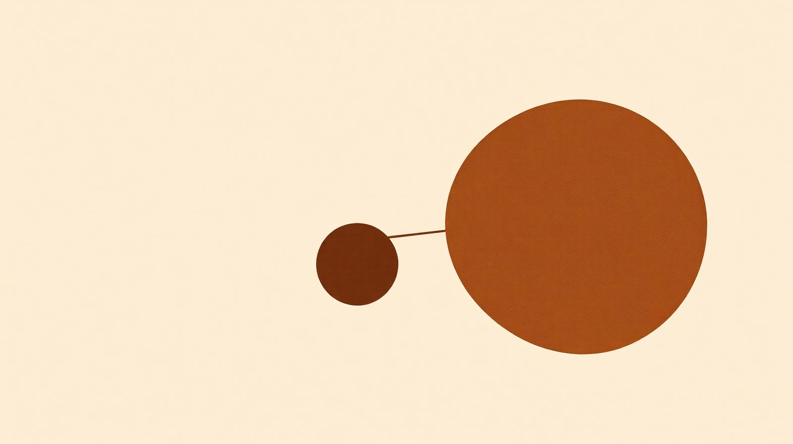 Two solid circles connected by a thin tapering line.